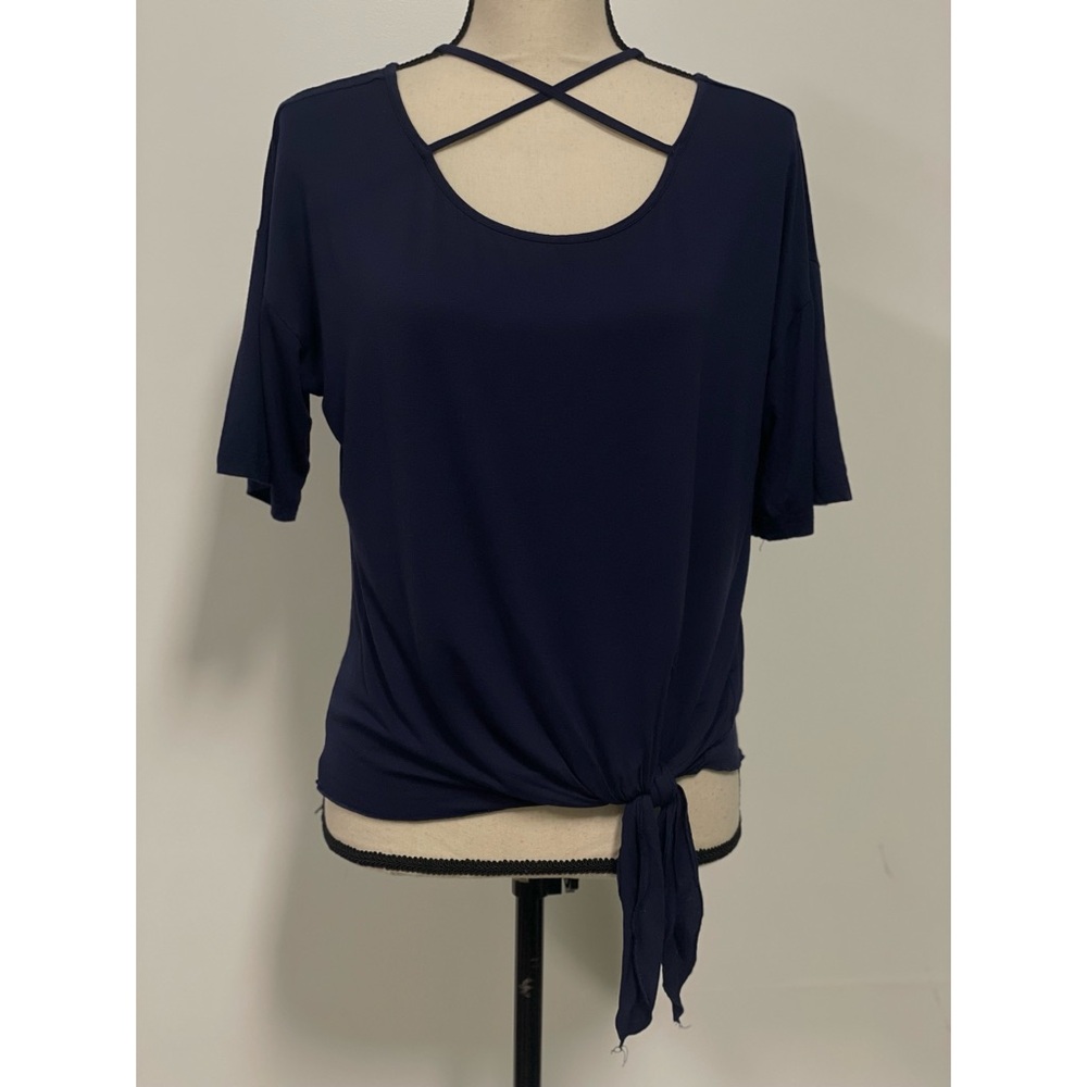 SHEIN Knot Front Short Sleeve T-Shirt Blue Size M